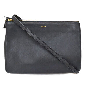 Celine Trion Shoulder Bag Black Leather
